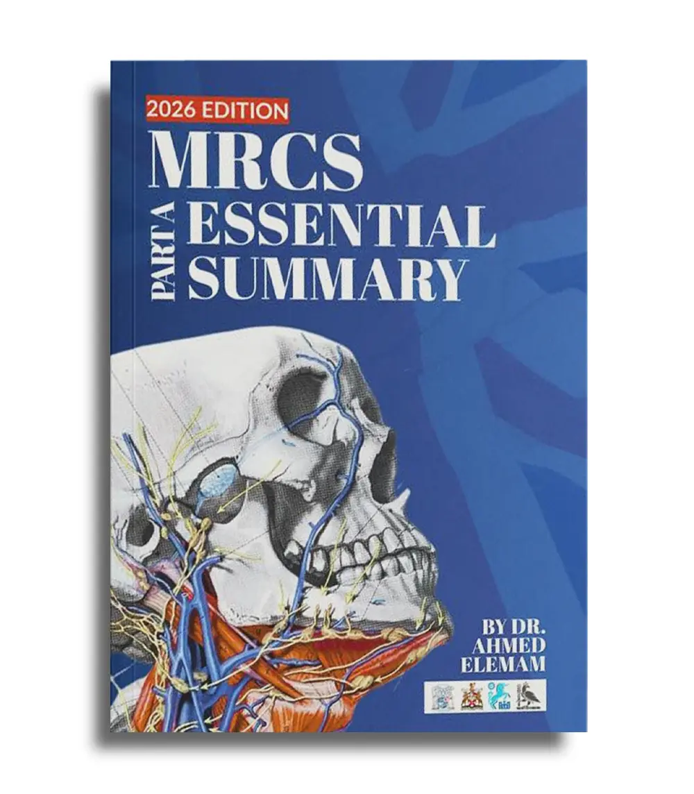 MRCS Part A Essential Summary book front cover MRCS Part A Essential Summary 2026 two-volume book by Dr Ahmed Elemam