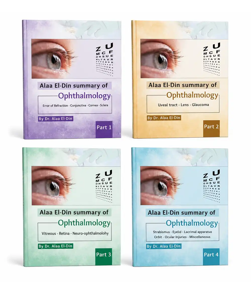 Alaa El-Din Ophthalmology book set cover Alaa El-Din Ophthalmology complete 4-part set, Alaa El-Din Summary of Ophthalmology